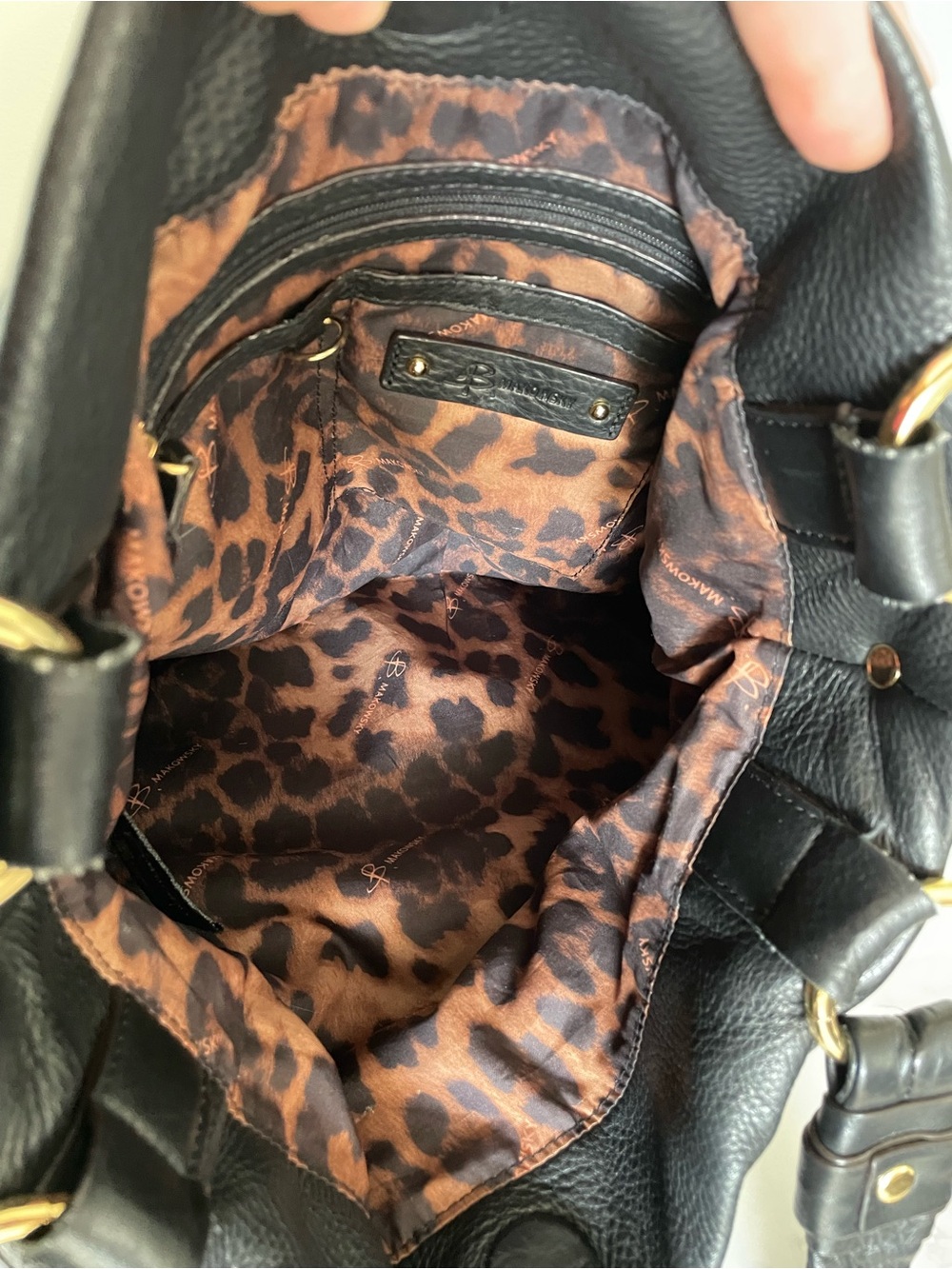 B. Makowsky Black Glove Leather Slouchy Hobo Shoulder Bag Gold Y2K Vintage - Picture 12 of 16
